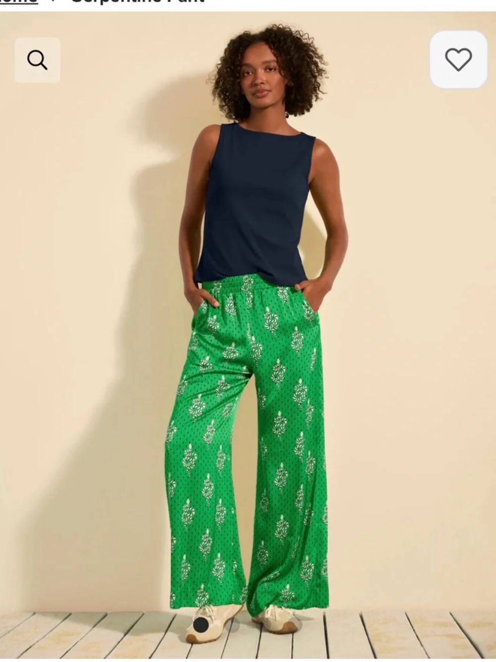 CAbi Serpentine #5042 Green Printed Wide-Leg Pants NEW 27” INSEAM - Picture 1 of 5